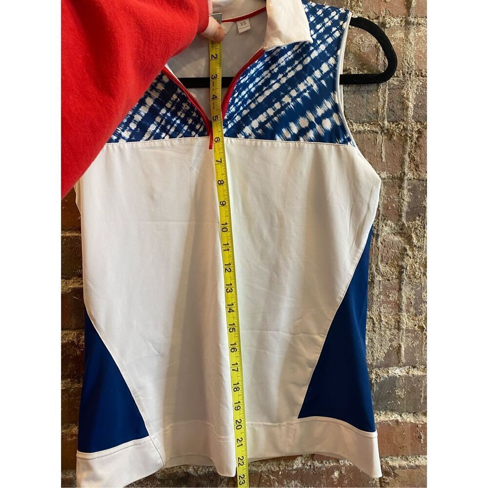 Lady Hagen - White/Blue/Red 1/4 Zip Sleeveless Athletic Tennis Tank-top Women’s - Picture 3 of 7